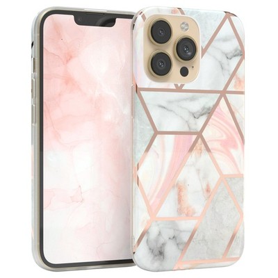 Für Apple iPhone 13 Pro IMD Schutzhülle Handy Hülle Rose Gold Geometrie Marmor