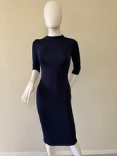 Alice + Olivia Knit Bodycon Dress 3/4 Sleeve Navy Blue Midi Crew Neck size S