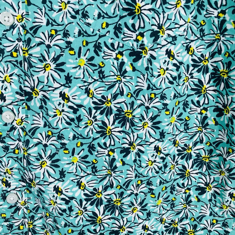 J. Camisa Crew Talla XL Floral Flexible Lavada Calce Ajustado Manga Corta Botón Verde AO572 Foto 3 de 4