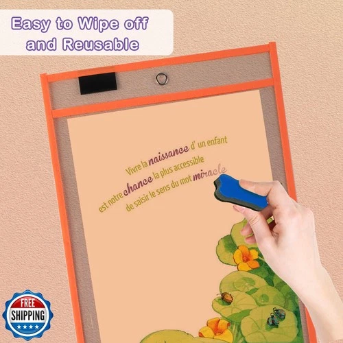 Ufmarine Job Ticket Holders, 6 Pcs Dry Erase Pockets Colorful (10" * 13"), Re - Picture 5 of 5