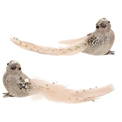  2 Stück dekorative Weihnachtsvögel: Gefieder, Glitzerpuder, künstliche Vögel