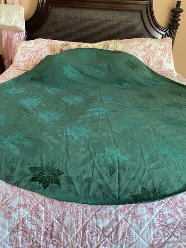 Green Poly Floral Print Rounded Table Cloth. 64 X 68” - Picture 3 of 5