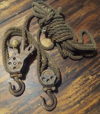 Antique Cast Iron Rope Pulley Block & Tackle Hook PAT 1905 Farm Barn Tool