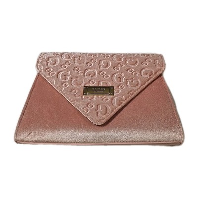 Guess Stella Envelope Clutch On A Chain Pink Velvet NWT