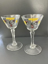 Vintage 1950s Gay Fad Beau Brummell Tipsy Martini Glasses hand painted Set Of 2