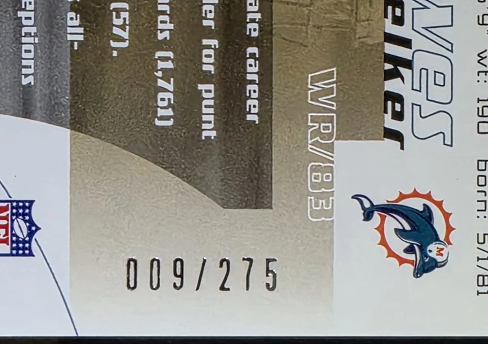 🏈Rare🏈 2004 Upper Deck Finite HG Futures /275 Wes Welker #250 Rookie Patriots - Image 3 of 3