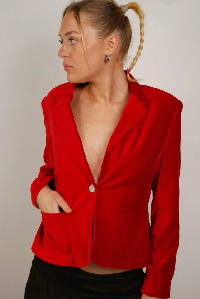 Y2K бархатный блейзер (M) средний красный винтажный - Изображение 4 из 4