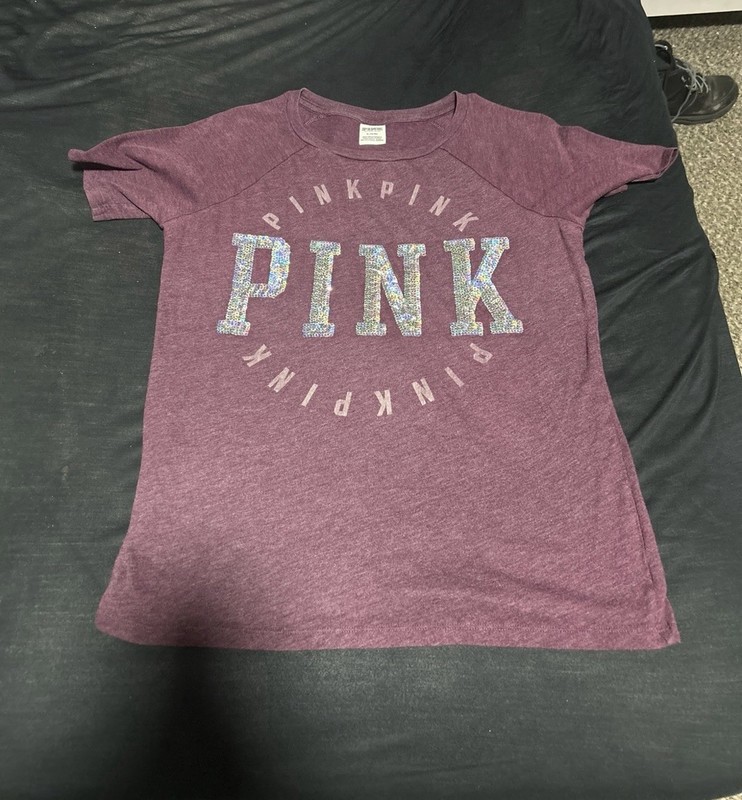 VS PINK Sequin Logo T-Shirt top medium