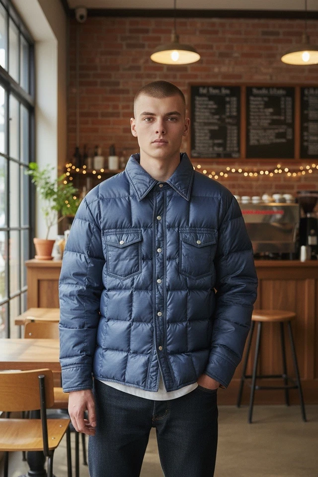 Vintage 80’s Mountain Goat White Stag Down Puffer Retro Jacket Blue Sz  Large - Image 3 of 4