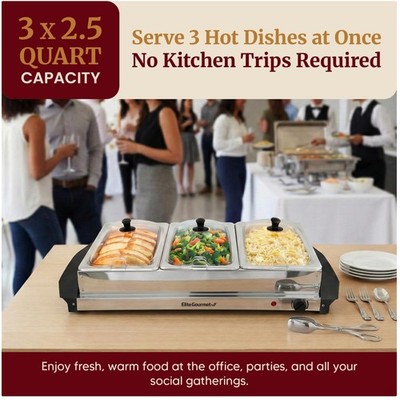 Stainless Steel Buffet Server with 3 x 2.5 Qt. Trays