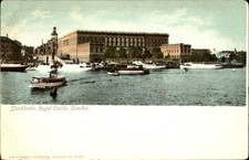Royal Castle ~ Stockholm Sweden ~ palace steamboat ferry boats ~ UDB c1905