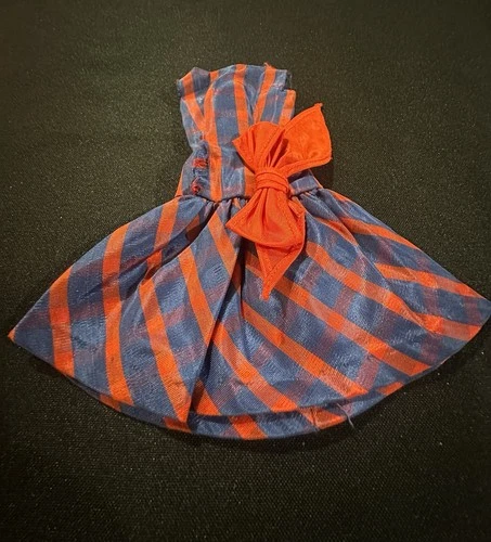 Vintage Mattel Barbie Doll #1651 BEAU TIME Dress Red & Blue Taffeta From 1966-67
