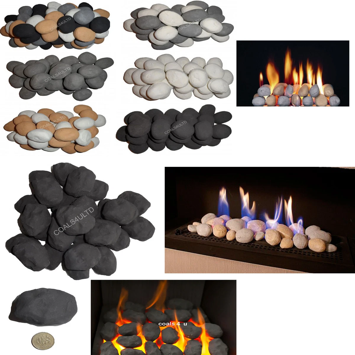 Gas Fire Pebbles Coals Replacement Electric display Ceramic stones Cast  Coals | eBay