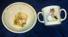 Lot/2 BEATRIX POTTER BOWL 2 HANDLE CUP Hunca Munca Royal Albert Wedgwood, Ex