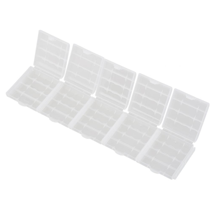 5Pc Clear Hard Plastic Battery Storage Case with Secure Lid  