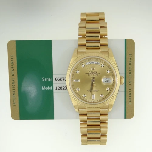 ROLEX 128238 36mm Yellow Gold President Factory Champagne Diam Dial w/ 2019 Card