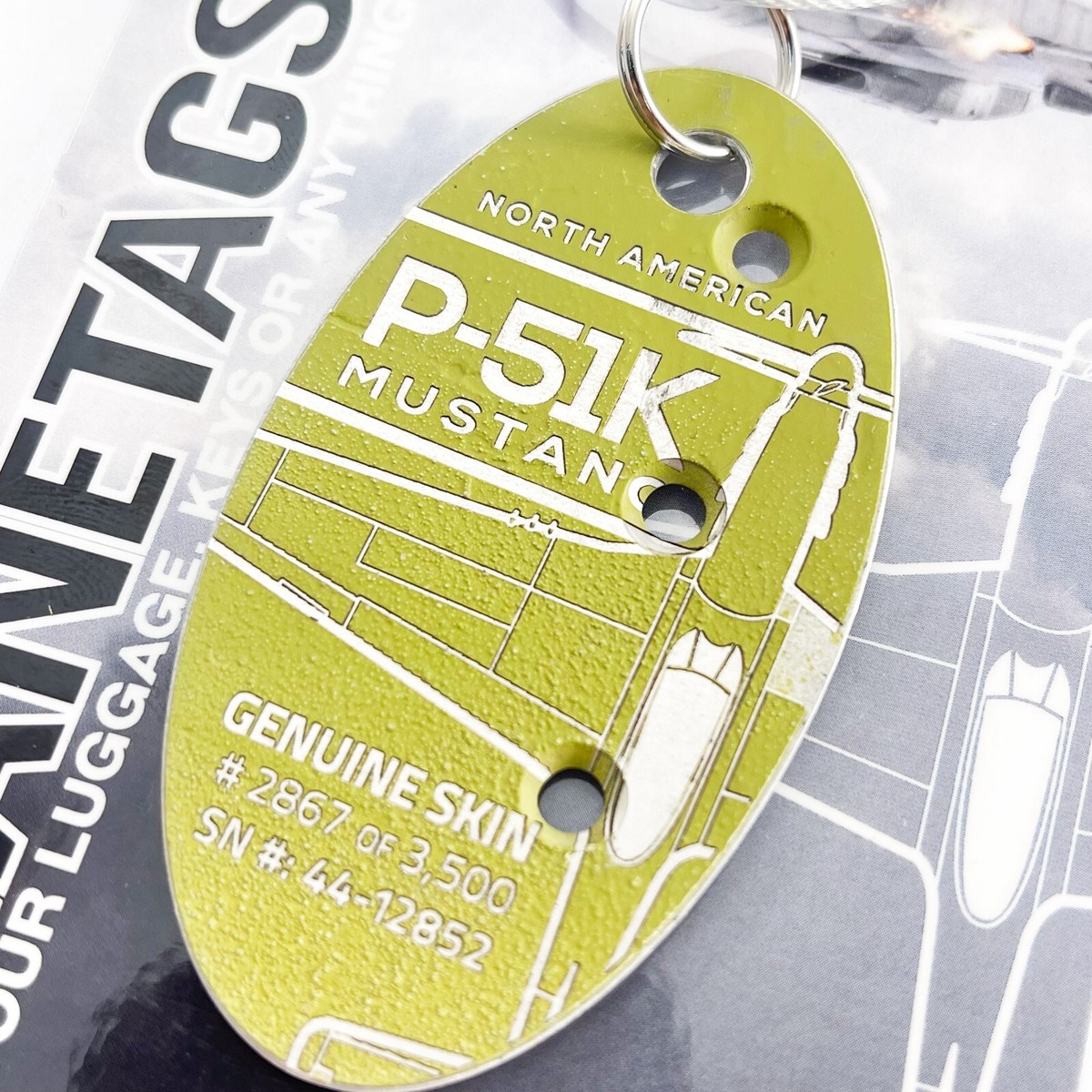 アメリカ軍 戦闘機 P-51 マスタング タグ キーホルダー Planetags P-51K Mustang Serial#: 44-12852 | Aviation Collectible from