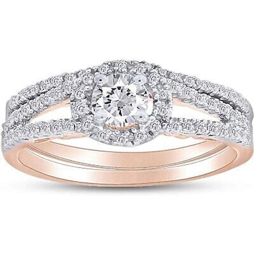 Rose Gold Plated Bridal Ring Set with Round Simulated Diamond  -image