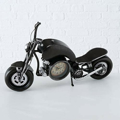 CasaJame Tischuhr Motorrad schwarz antiklook Eisen L59cm B26cm H30cm VATERTAG
