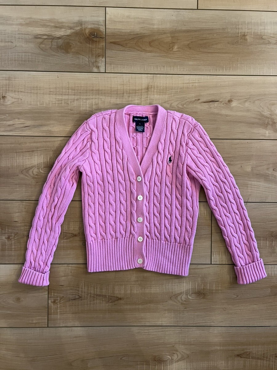 Ralph Lauren Cotton Cable Knit Cardigan Sweater V Neck Girls