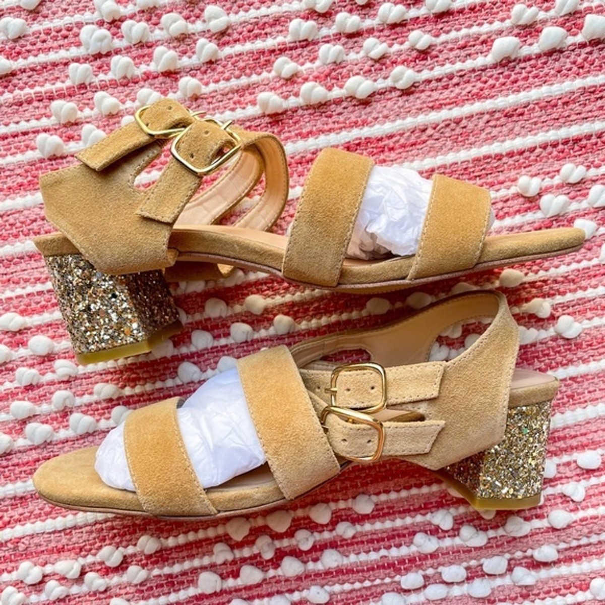【LEMON】MARTE sahara Sheer Strap Shoes For Love & Lemons x Marais Collab Camel Jardin Glitter Heel
