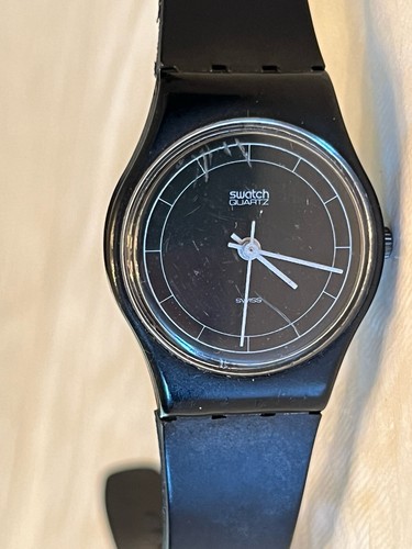 vtg 1984 Swatch Watch High Tech Womens 1980s Black White Hands Swiss UNTESTED - 第 2/15 張圖片