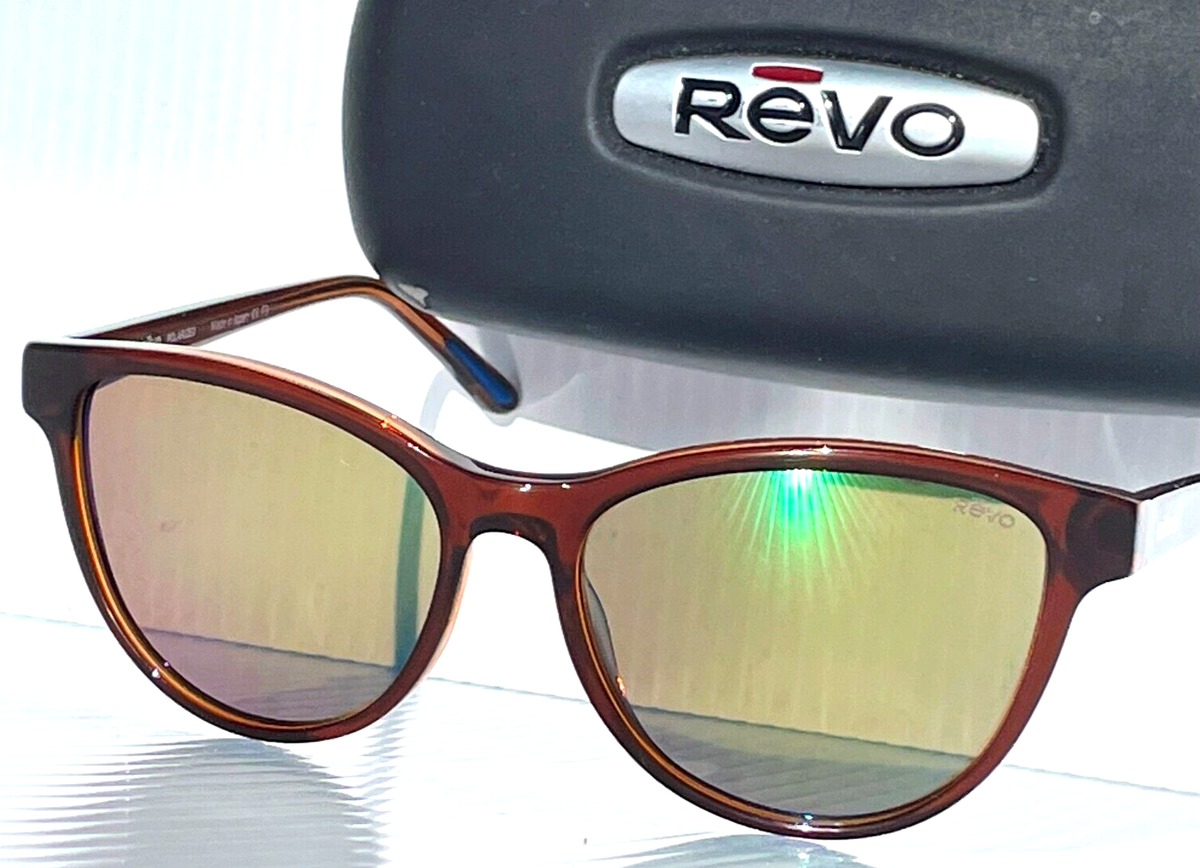 REVO Sunglasses RE1101 ECO 02 DAPHNE Transparent Brown w/ Green Mirrored Lenses NEW Revo DAPHNE Brown POLARIZED Green Lens Cat Eye Sunglass  main image 3