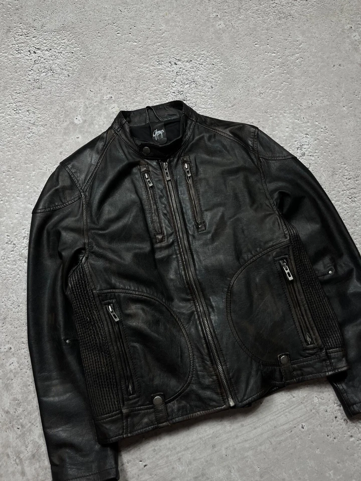 Chaqueta de motociclista de cuero negra/marrón Gipsy para hombre M – Moto cremallera envejecida Foto 4 de 4