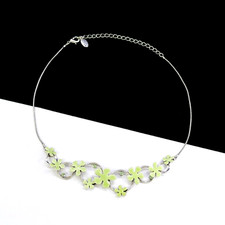 PILGRIM DANISH DESIGN FLOWER POWER LIGHT GREEN ENAMEL RHINESTONE NECKLACE