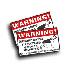 2X Warning Decal trained German Shepherd Guard Dog pet bumper or window Sticker