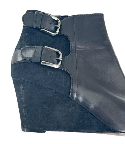 AGL Women's Sz 39 Black Leather Double Buckle Wedge Ankle Booties Made in Italy - Picture 7 of 10