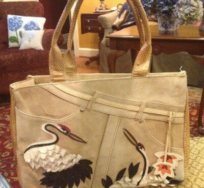 Sac Fourre-tout Tosca Blu Italien En Cuir Bleu Motif Peau De Serpent - 11x8 Pouces - Occasion