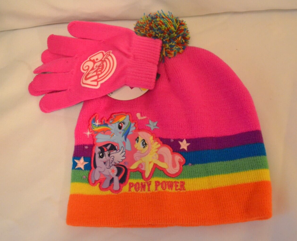 Set cappello e guanti bambina My Little Pony rosa potere pony nuovo con etichetta