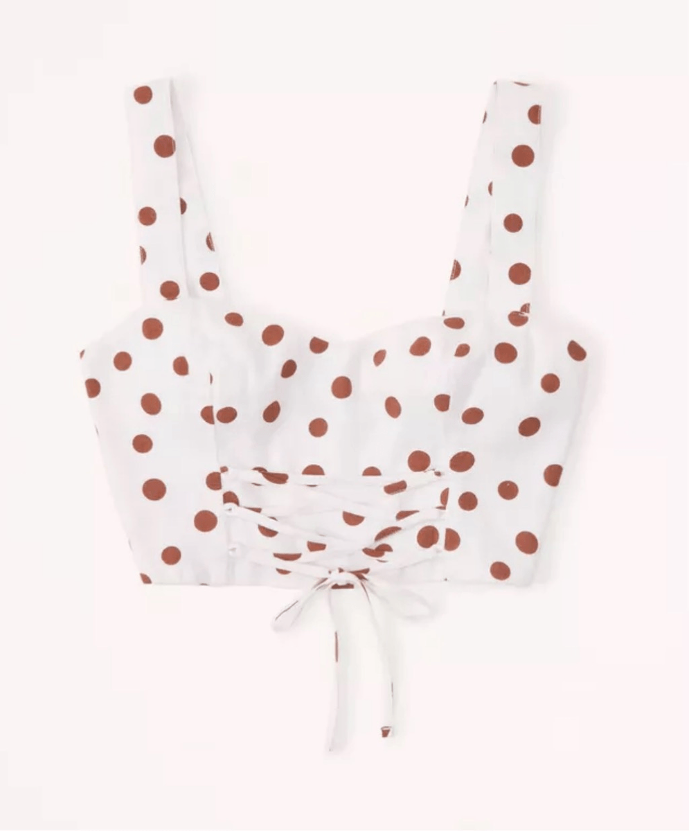 Abercrombie Fitch Linen Blend Baby Tee Crop Top Large Polka Dot