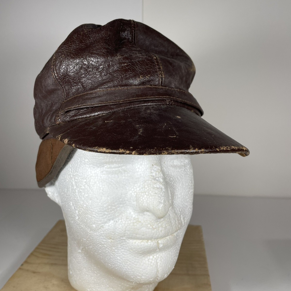 帽子 40'S VINTAGE military hat Vintage Leather Hat 1940s Cap with Flaps WWII Maybe Small 6