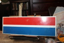 VINTAGE 7" X 21" AMOCO GAS STATION ENAMEL SIGN RED WHITE BLUE EXXON CHEVRON