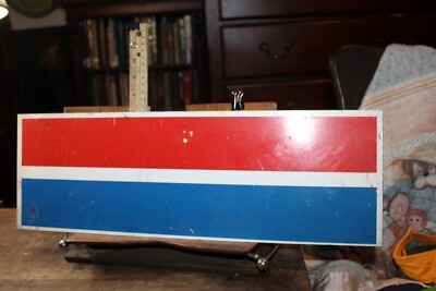 VINTAGE 7'' X 21'' AMOCO GAS STATION ENAMEL SIGN RED WHITE BLUE EXXON CHEVRON