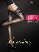 FIORE SANDRINE STAY UP THIGH HIGH STOCKINGS FINE EUROPEAN  3 SIZES CAPPUCCINO