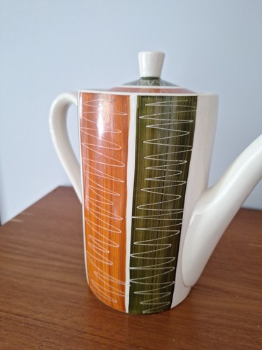 sadler England Kaffeekanne 70er? Orange/grün mit weißem Squiggle - Bild 6 von 10