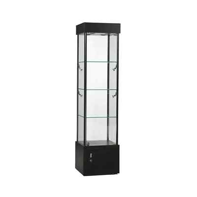 Black Tower Rectangular LED Showcase with Bottom Storage & Lock   73  Tall
