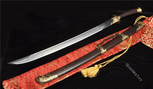 37' ROSEWOOD DAMASCUS FOLDED STEEL BLADE HAND MADE CHINESE SWORD QING DAO - Picture 10 of 12