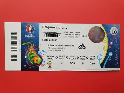 Used Ticket UEFA EURO 2016 #10 Belgium vs Italy Belgien Italien