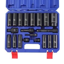 WORKPRO 20-Piece 1/2＂ Drive Deep Impact Socket Set, 6-Point, Cr-V Steel, 10-27mm