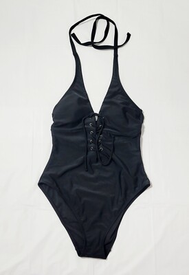 Adore Me Women's One Piece Swimsuit Size M Color Black Triangle Padded Cups 