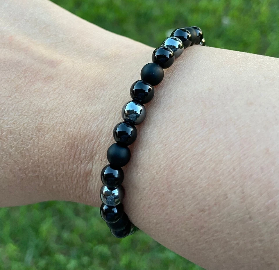6mm Triple Protection Bracelet Black Tourmaline Gold Sheen Obsidian Black Onyx - Image 4 of 4