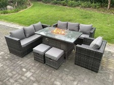 Fimous Rattan Garden Furniture Sofa Sets Outdoor Patio Gas Fire Pit Dining Table