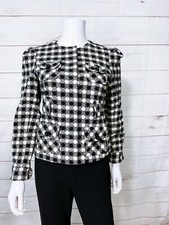 Grace Petite Womens Jacket Sz 6p Beige & Black Button Up Lined Long Sleeve