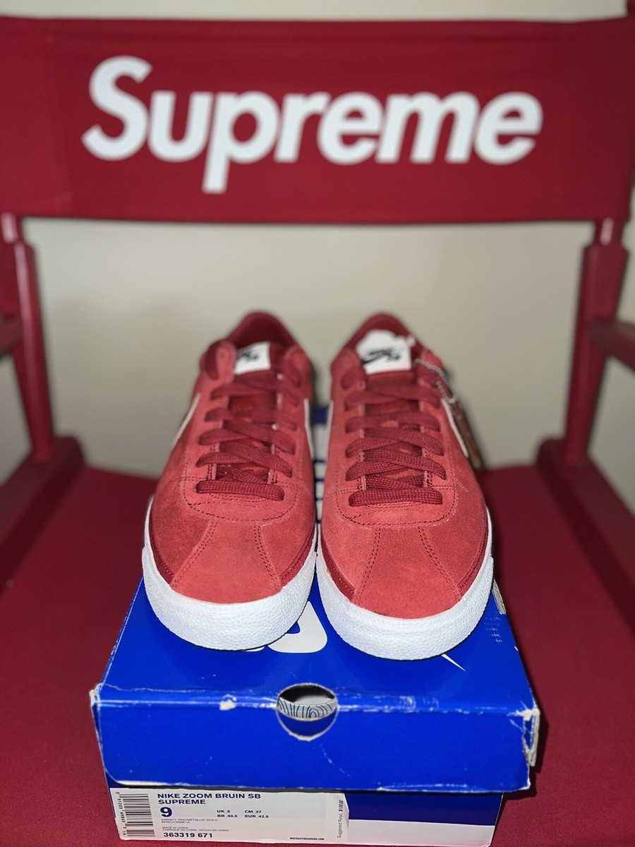 スニーカー Supreme x NIKE Zoom Bruin SB Varsity Red WHITE 2009 Size 9 - Nike Supreme x Zoom Bruin SB Varsity Red for sale