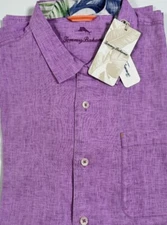 NWT Tommy Bahama Men Big Tall Camp Shirt Purple LT 100% Linen B1