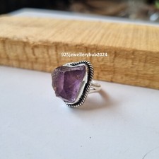 Natural Raw Amethyst Gemstone Ring 925 Sterling Silver Wedding Gift Ring PG5254